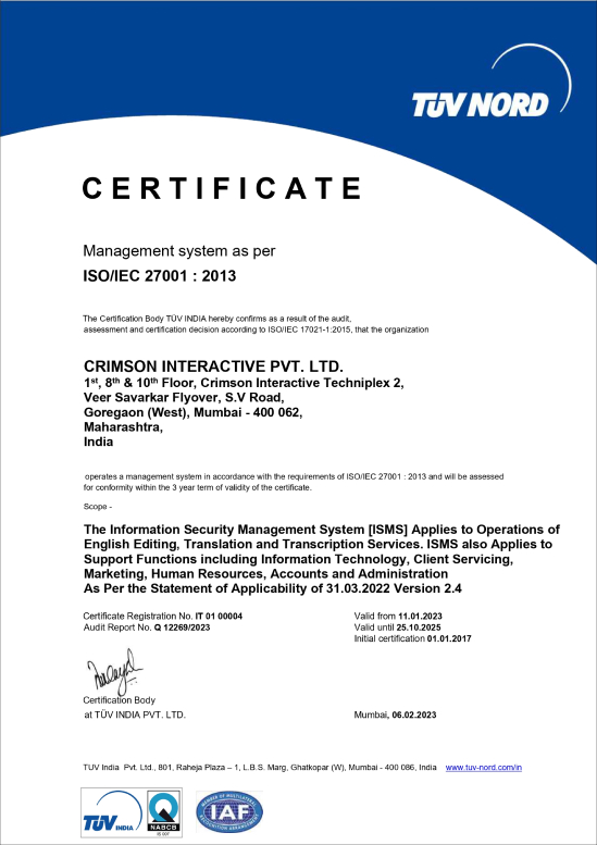 Information Security Management System ISO/IEC 27001:2013